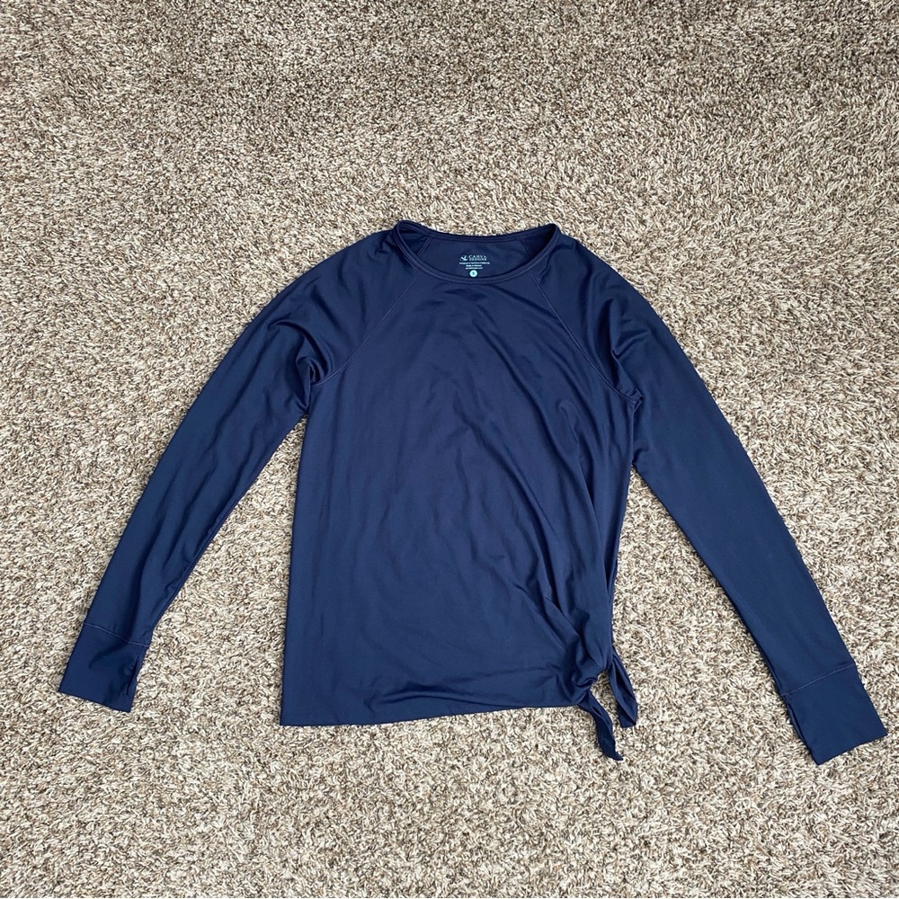 Carve Designs Top Women S Blue Side Tie Long Sleeve Thumbholes Swim Sun Beach